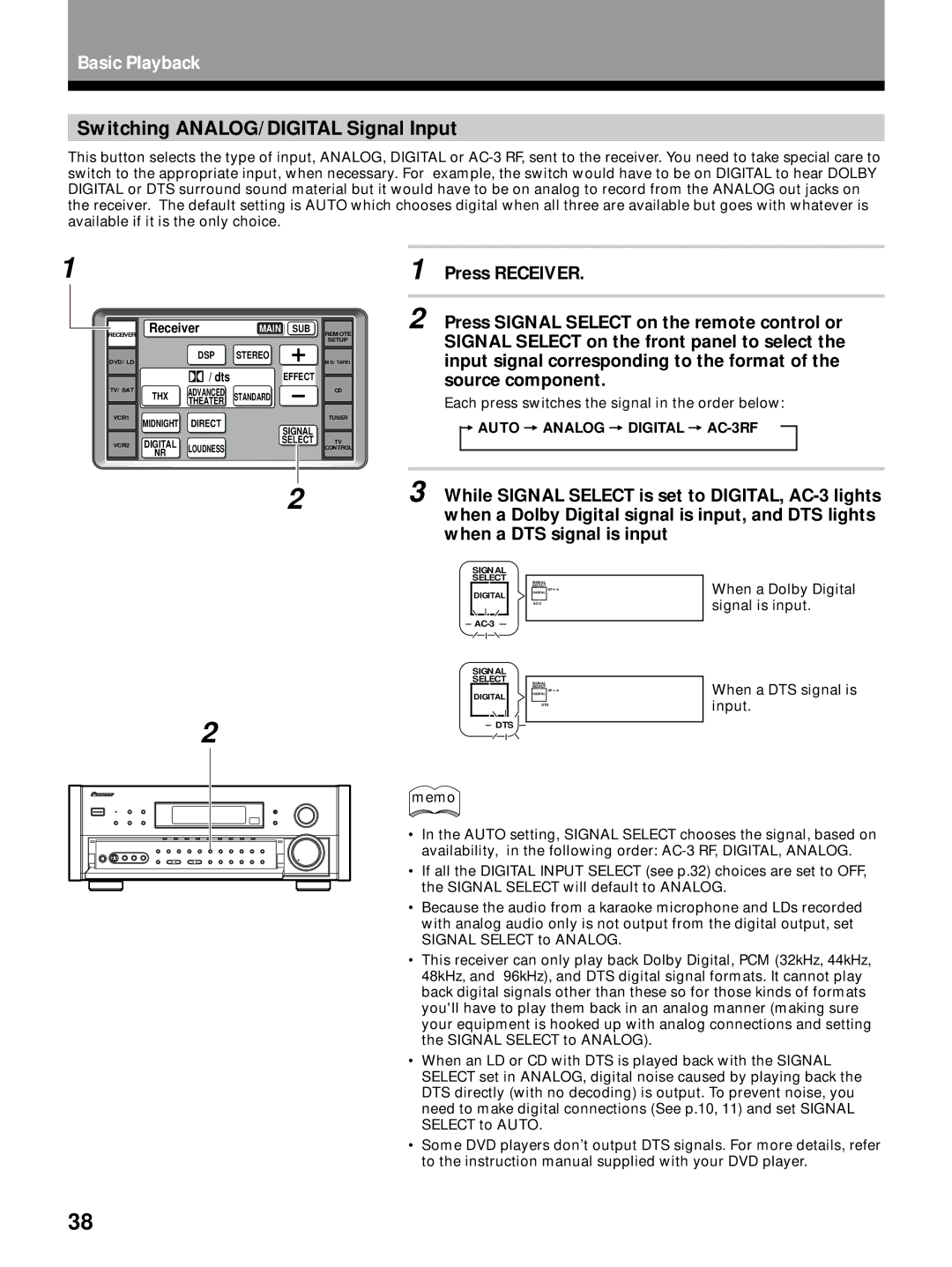 Pioneer VSX-29TX manual Switching ANALOG/DIGITAL Signal Input 