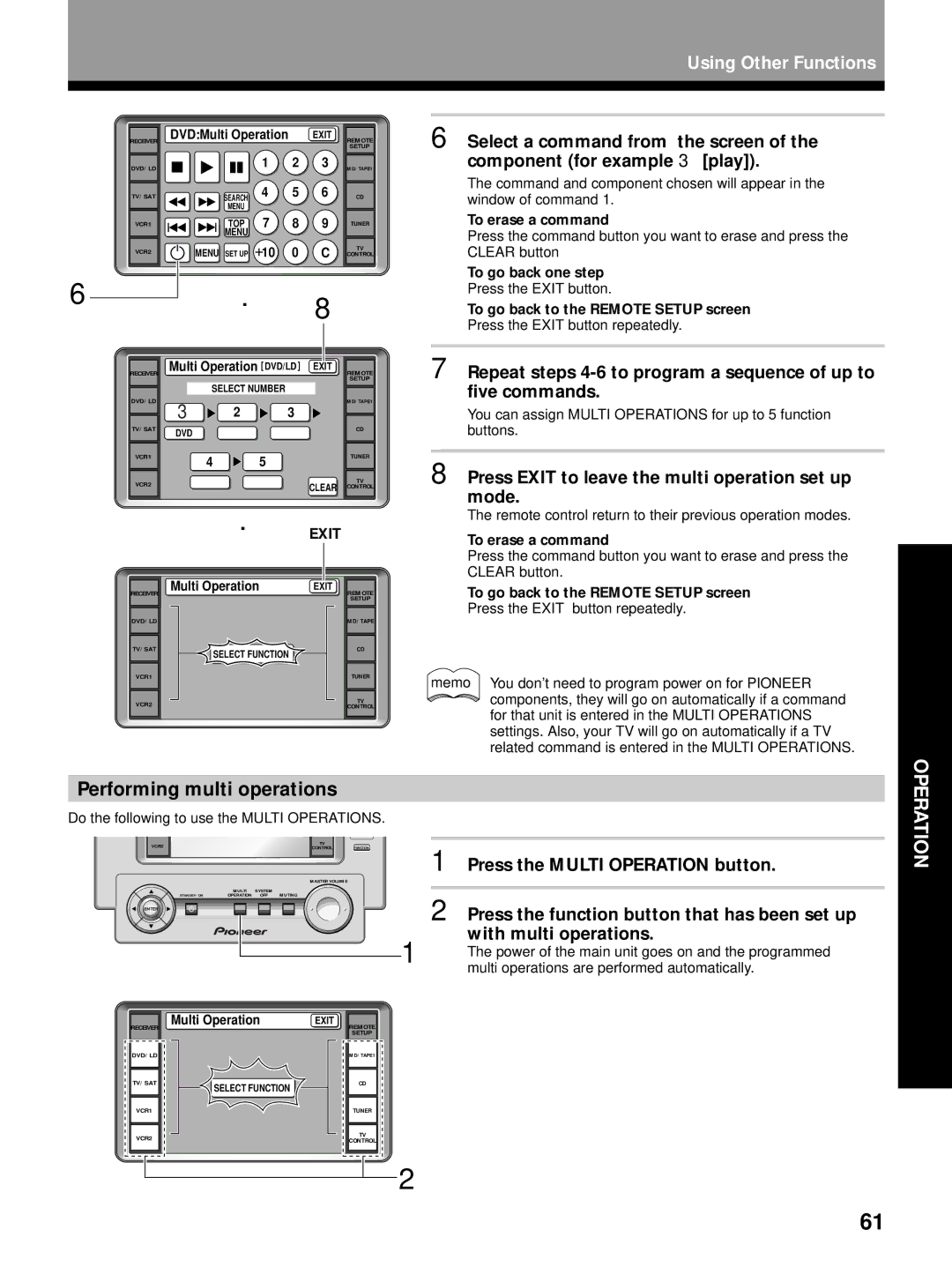 Pioneer VSX-29TX manual Performing multi operations 