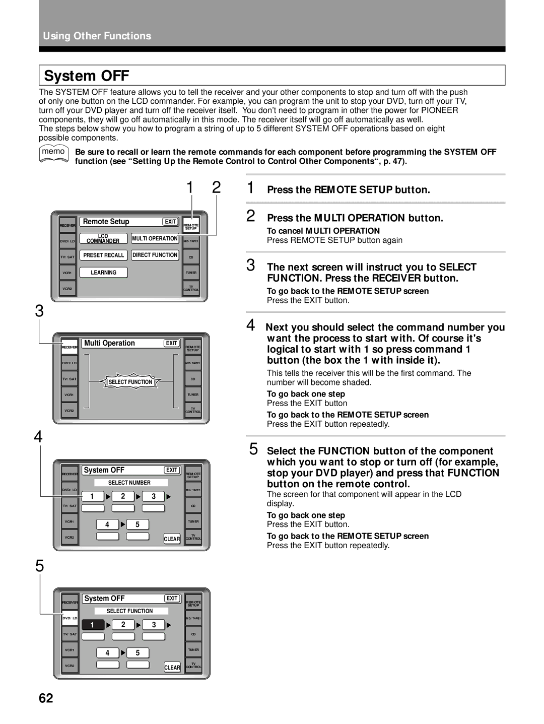 Pioneer VSX-29TX manual System OFF, FUNCTION. Press the Receiver button 