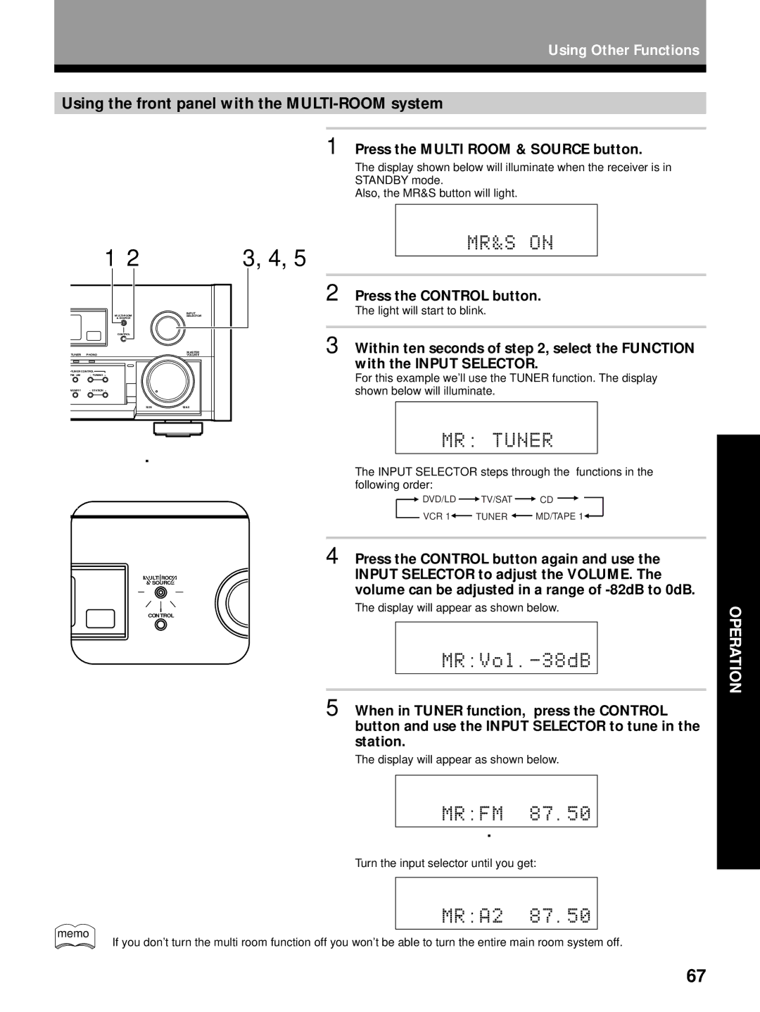 Pioneer VSX-29TX manual Using the front panel with the MULTI-ROOM system, Press the Multi Room & Source button 