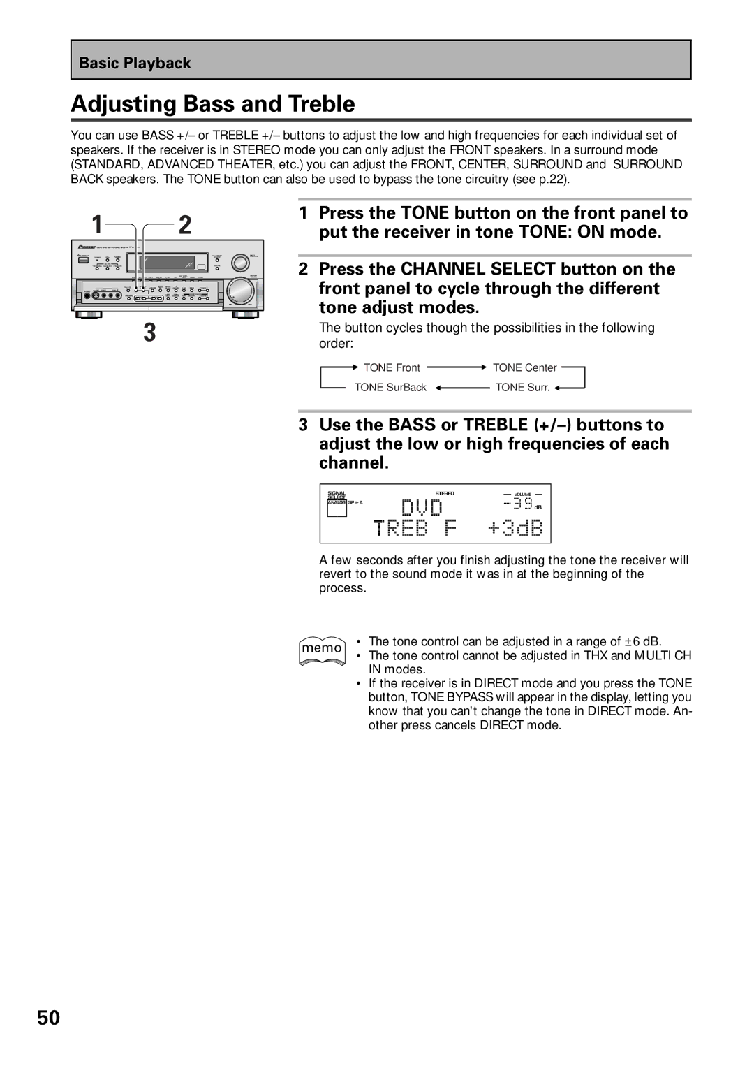 Pioneer VSX-36TX, VSX-37TX manual Adjusting Bass and Treble 