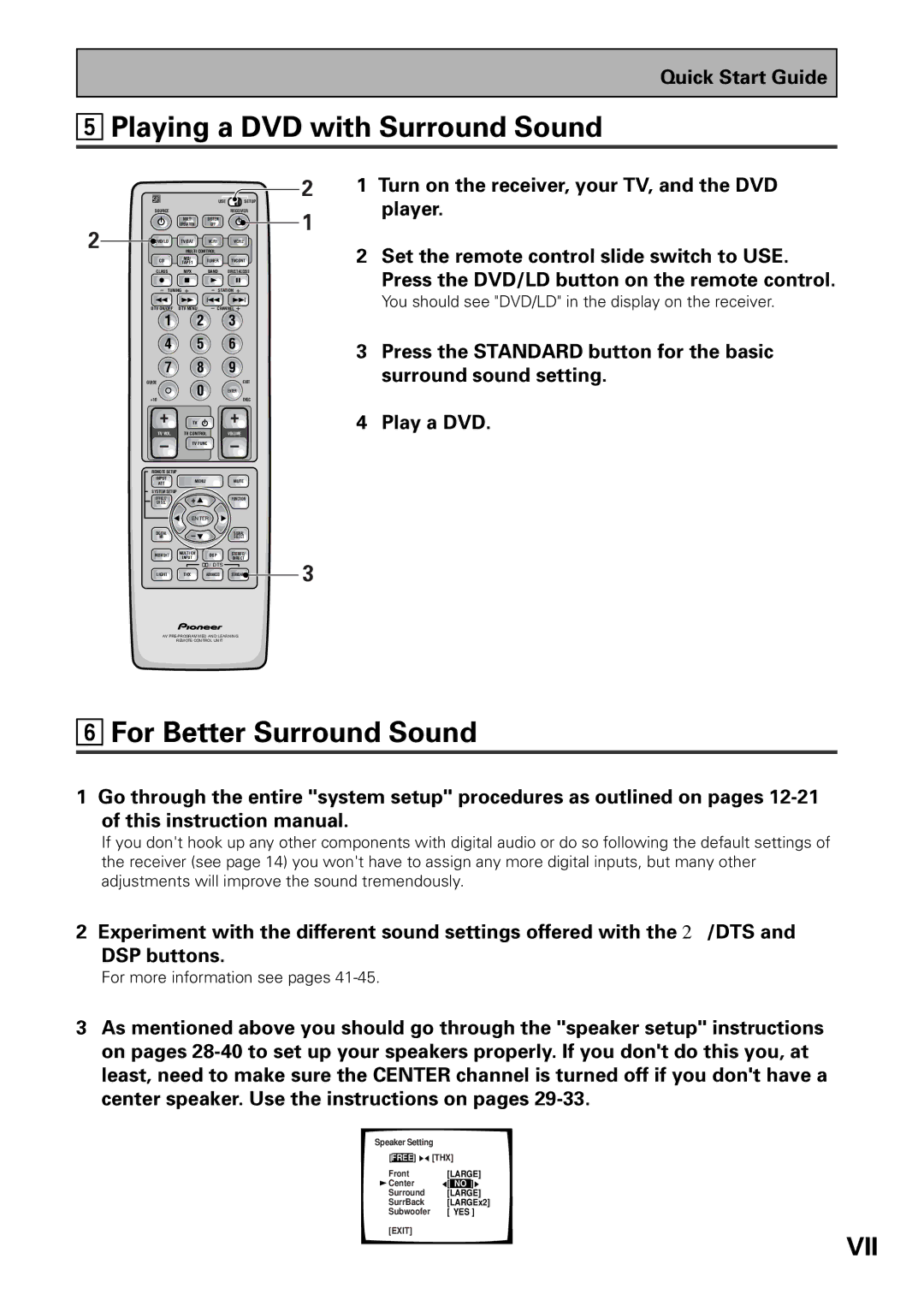 Pioneer VSX-37TX, VSX-36TX Playing a DVD with Surround Sound, For Better Surround Sound, For more information see pages 