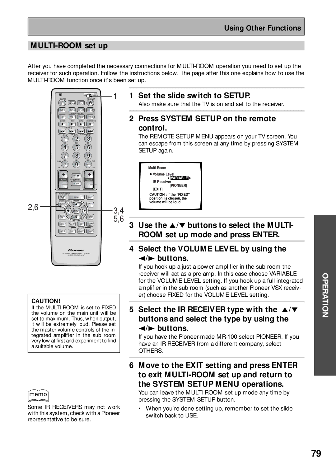 Pioneer VSX-37TX, VSX-36TX manual MULTI-ROOM set up, Press System Setup on the remote control 