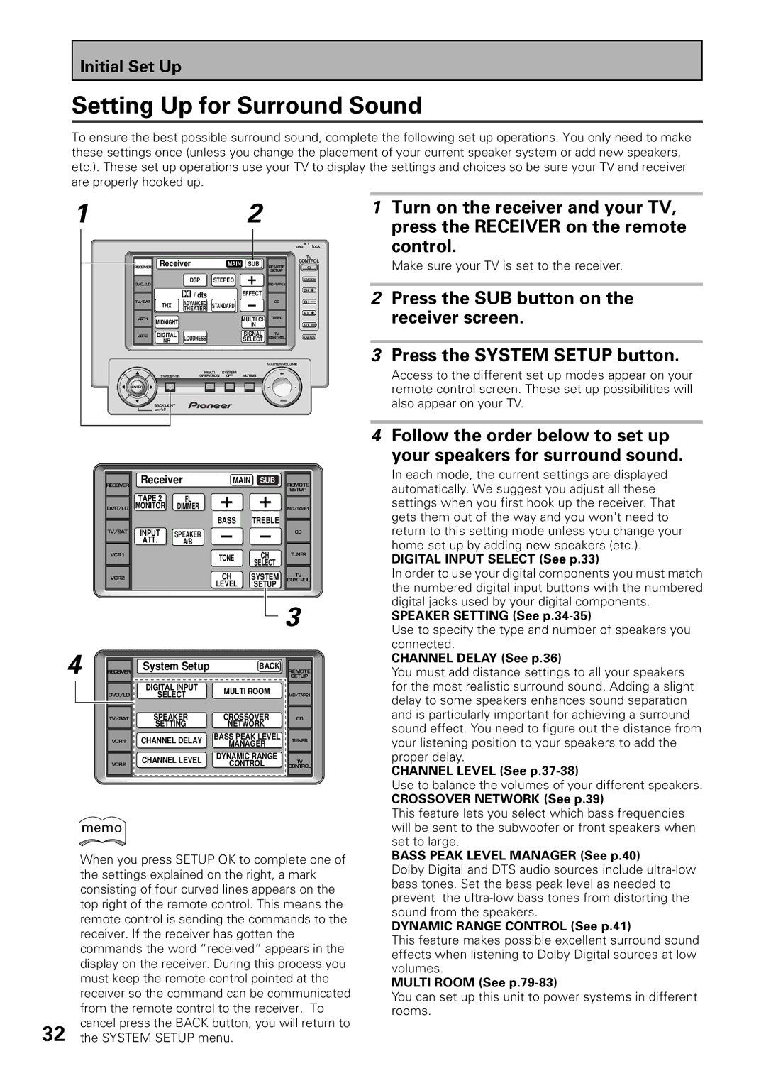 Pioneer VSX-39TX manual Setting Up for Surround Sound 