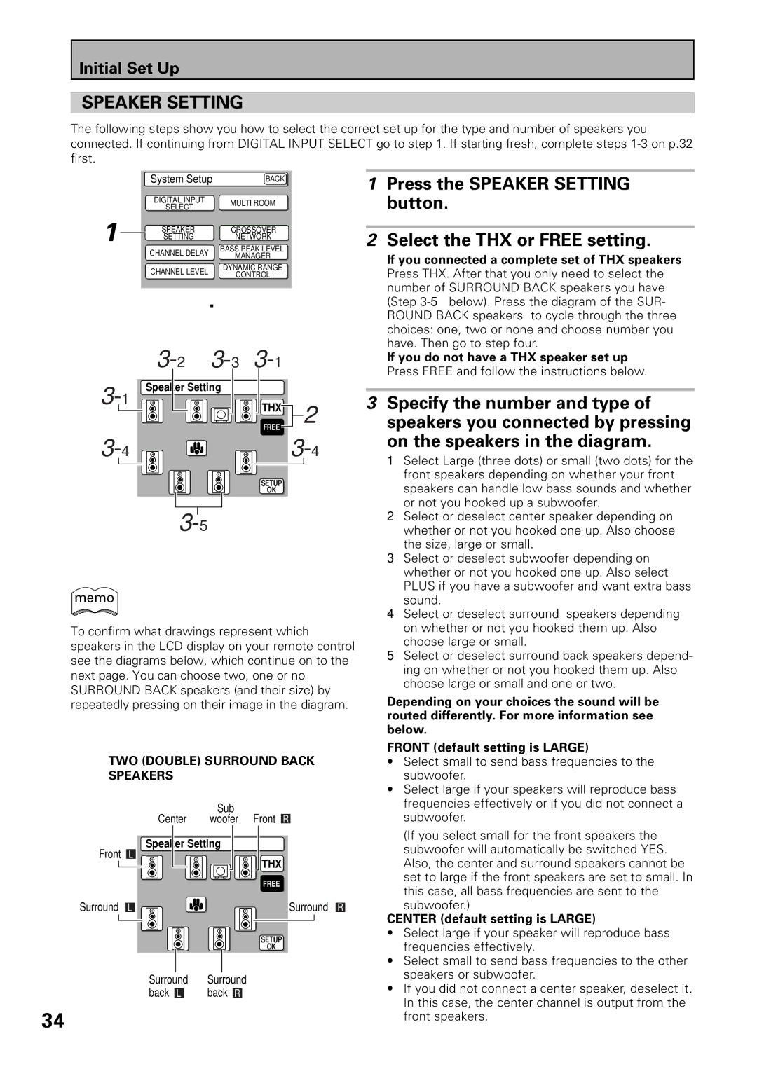 Pioneer VSX-39TX manual Speaker Setting 