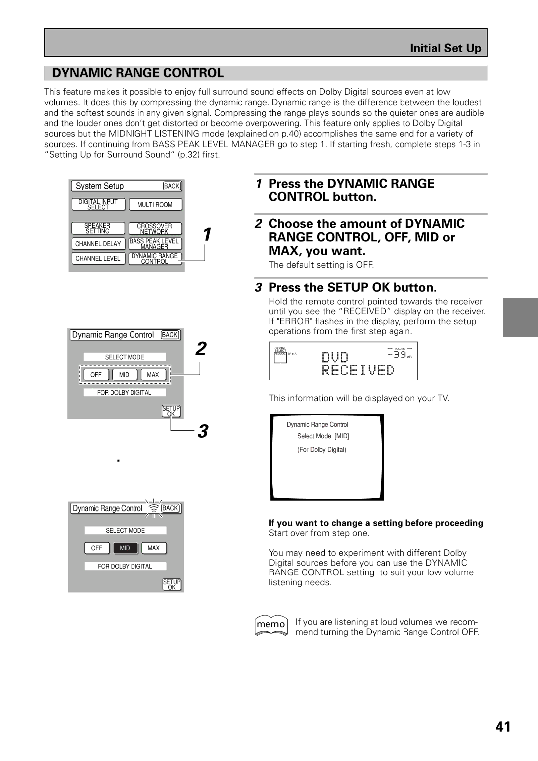 Pioneer VSX-39TX manual Dynamic Range Control 