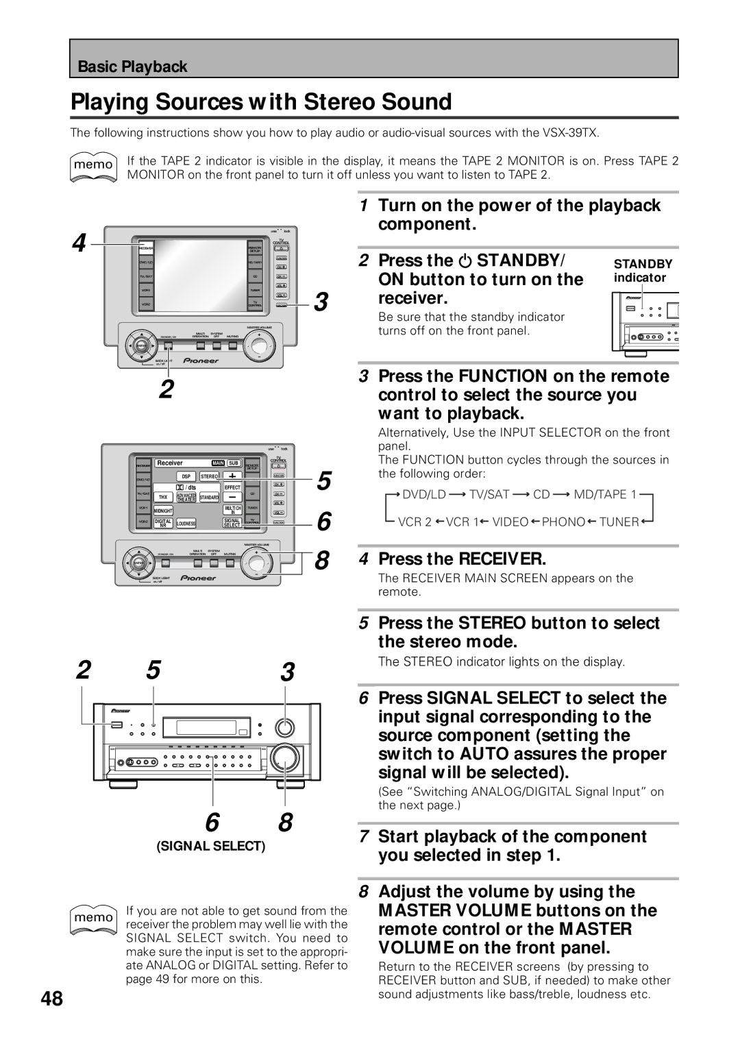 Pioneer VSX-39TX manual Playing Sources with Stereo Sound 