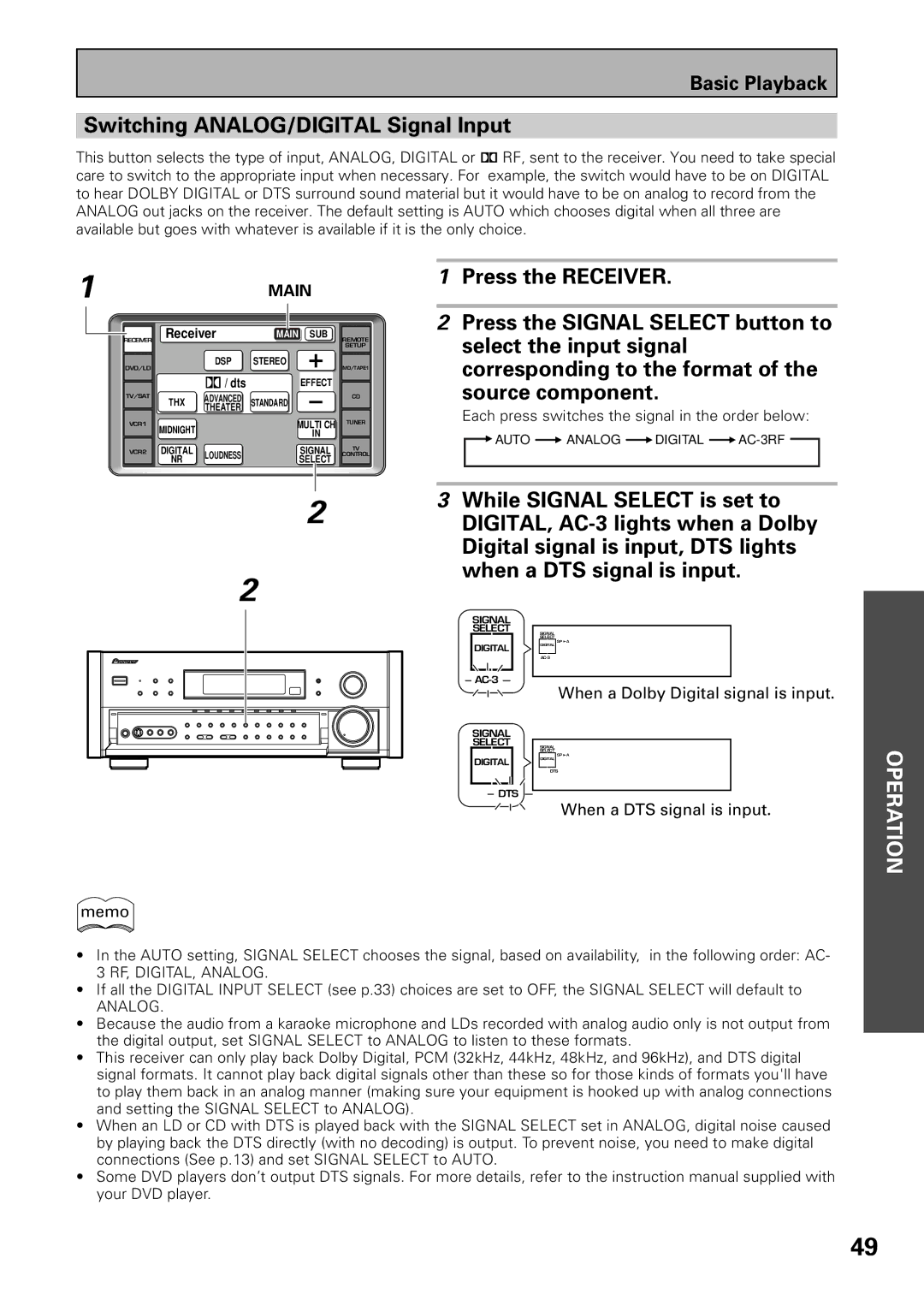 Pioneer VSX-39TX manual Switching ANALOG/DIGITAL Signal Input, Main 