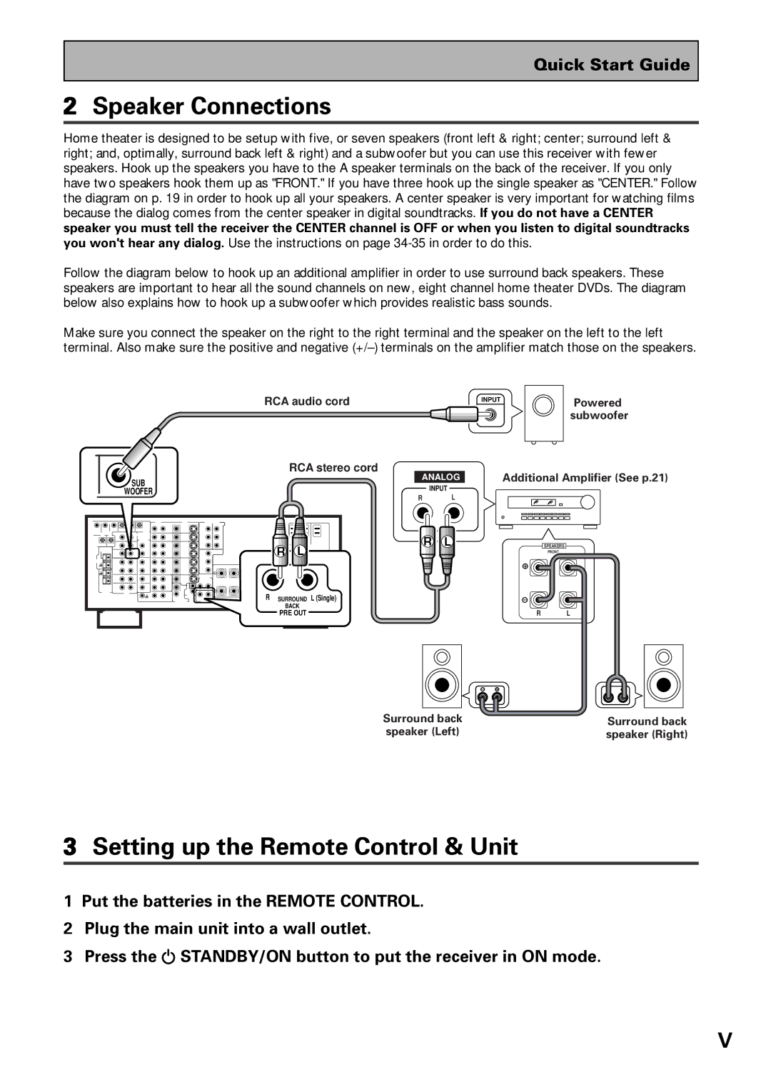 Pioneer VSX-39TX manual Speaker Connections, Setting up the Remote Control & Unit 