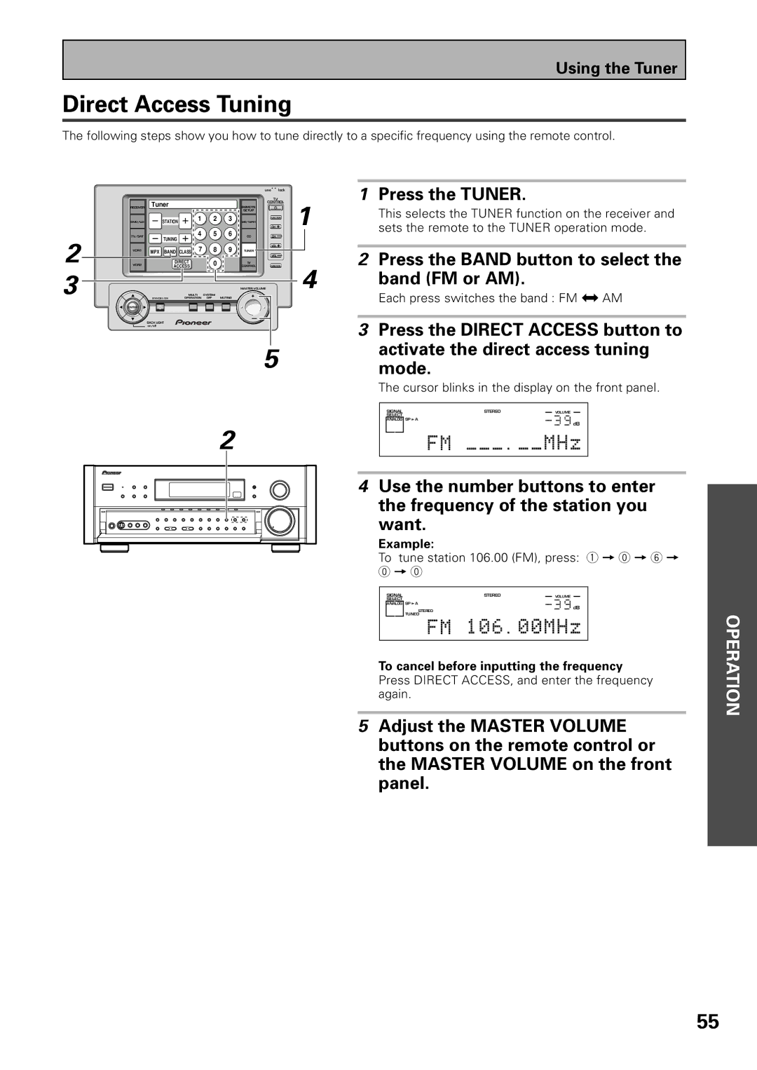 Pioneer VSX-39TX manual Direct Access Tuning 