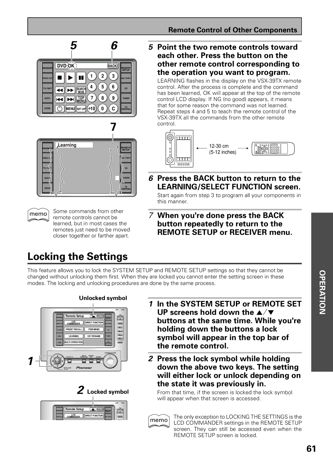 Pioneer VSX-39TX manual Locking the Settings 