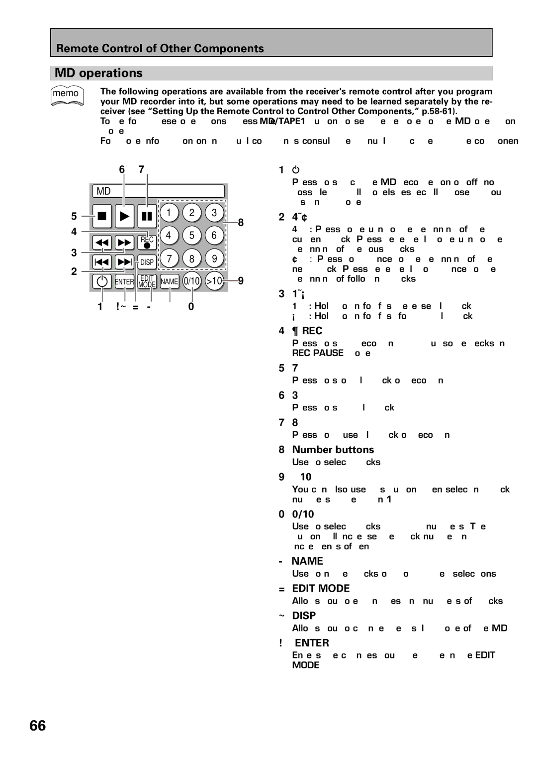 Pioneer VSX-39TX manual MD operations, Rec 