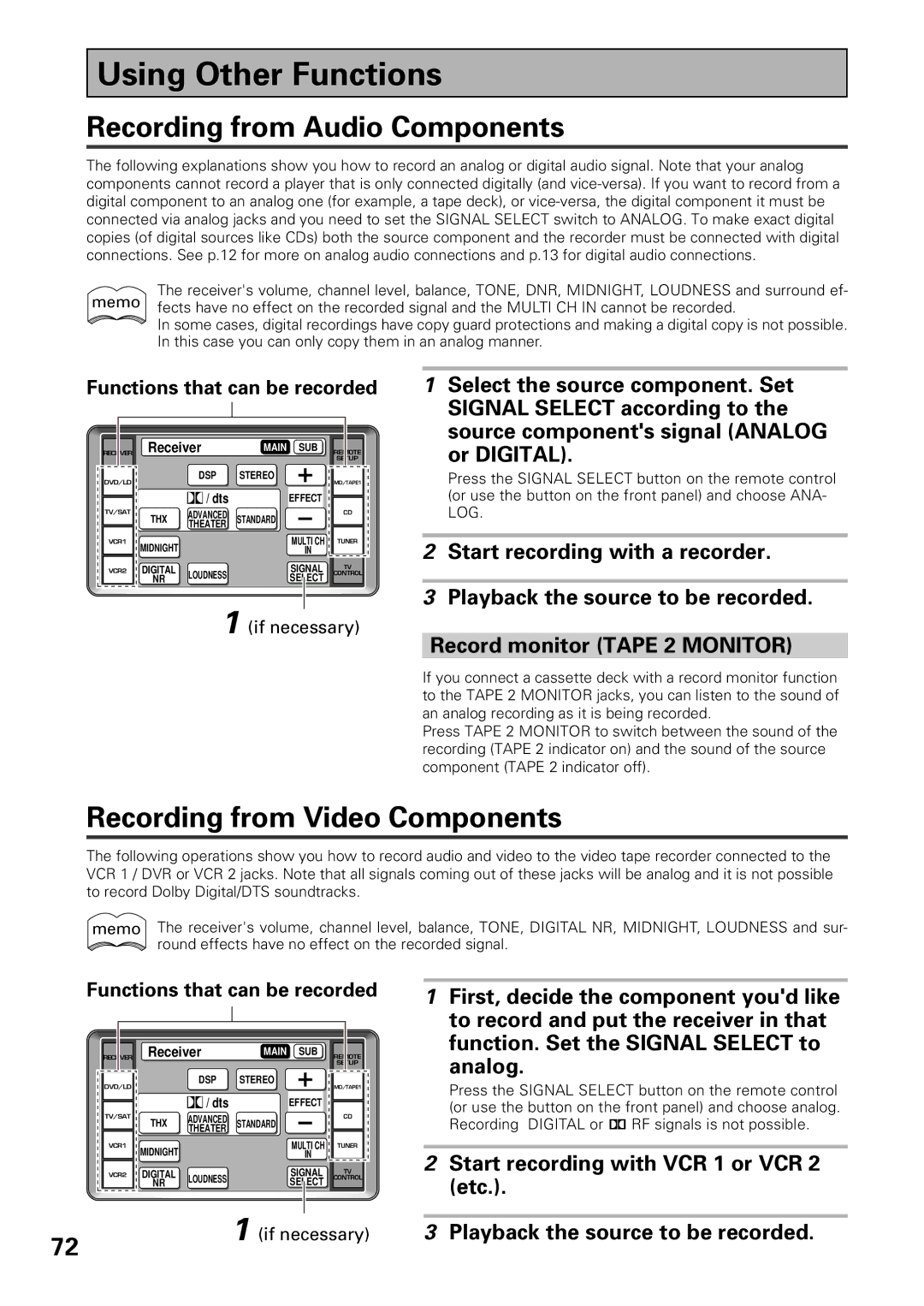 Pioneer VSX-39TX manual Using Other Functions, Recording from Audio Components, Recording from Video Components 