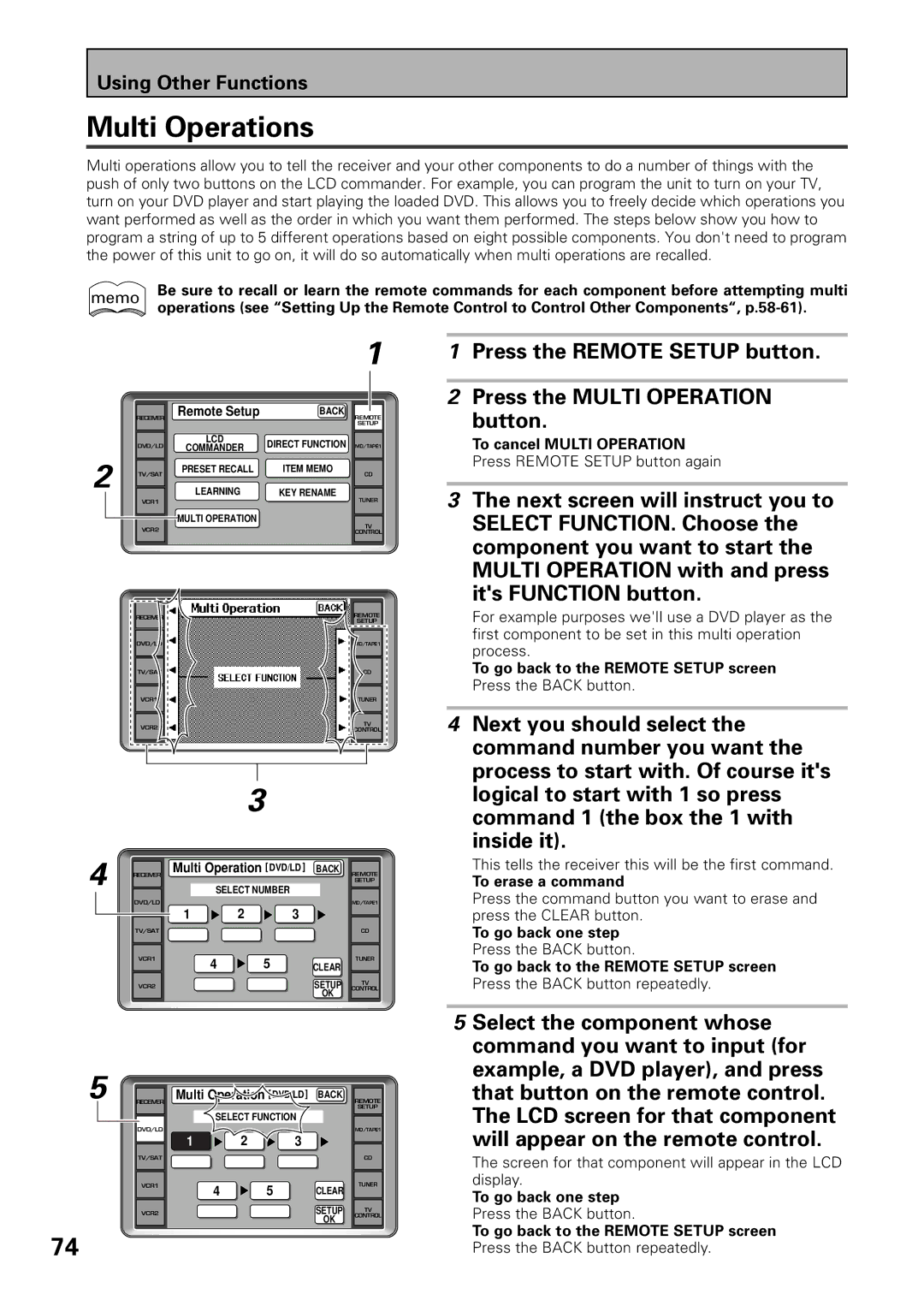 Pioneer VSX-39TX manual Multi Operations, Press the Remote Setup button, Press the Multi Operation 