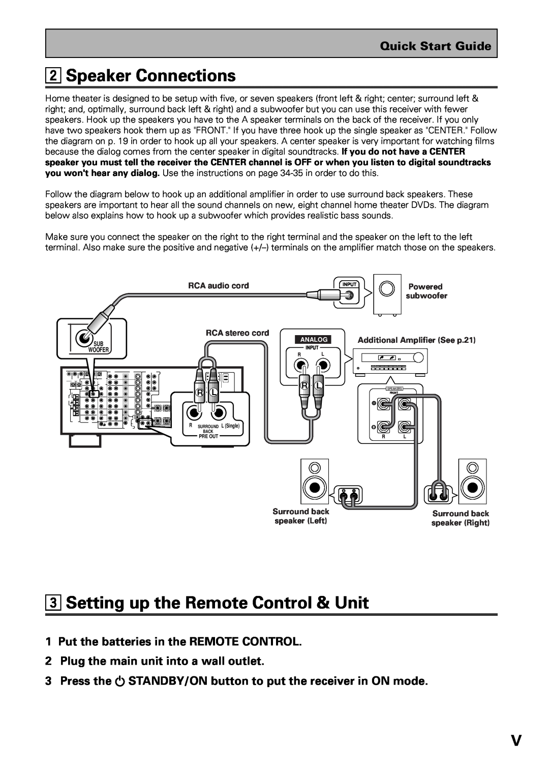 Pioneer VSX-39TX manual 2Speaker Connections, 3Setting up the Remote Control & Unit, Quick Start Guide 