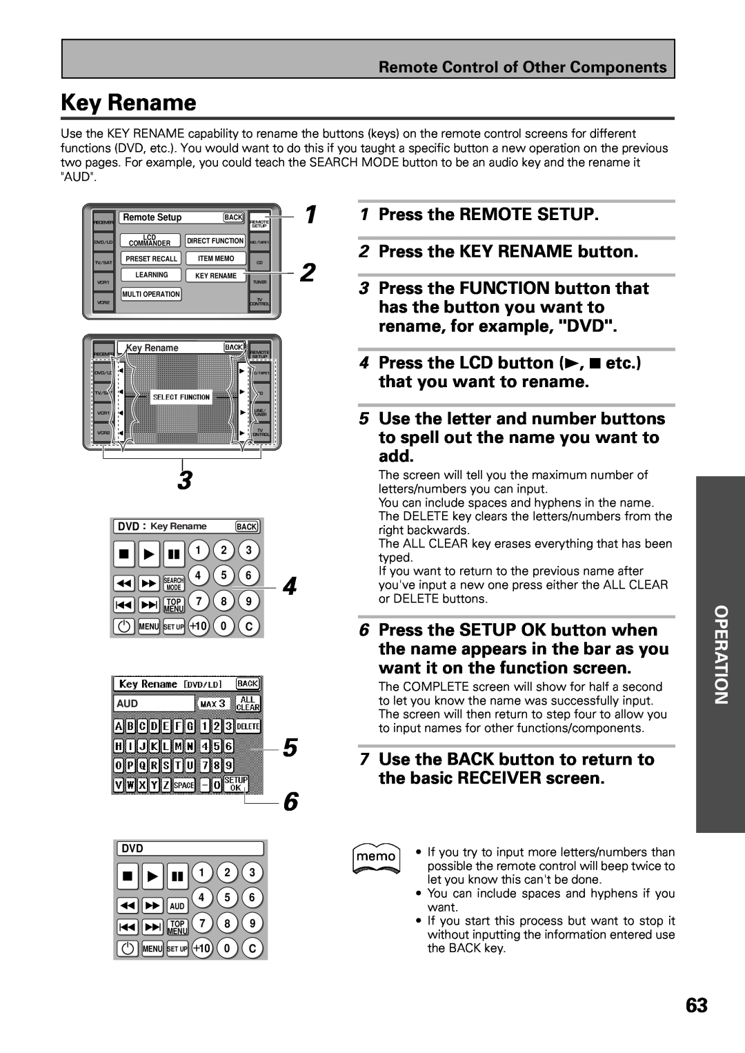 Pioneer VSX-39TX manual Key Rename, Press the KEY RENAME button, Press the FUNCTION button that, has the button you want to 