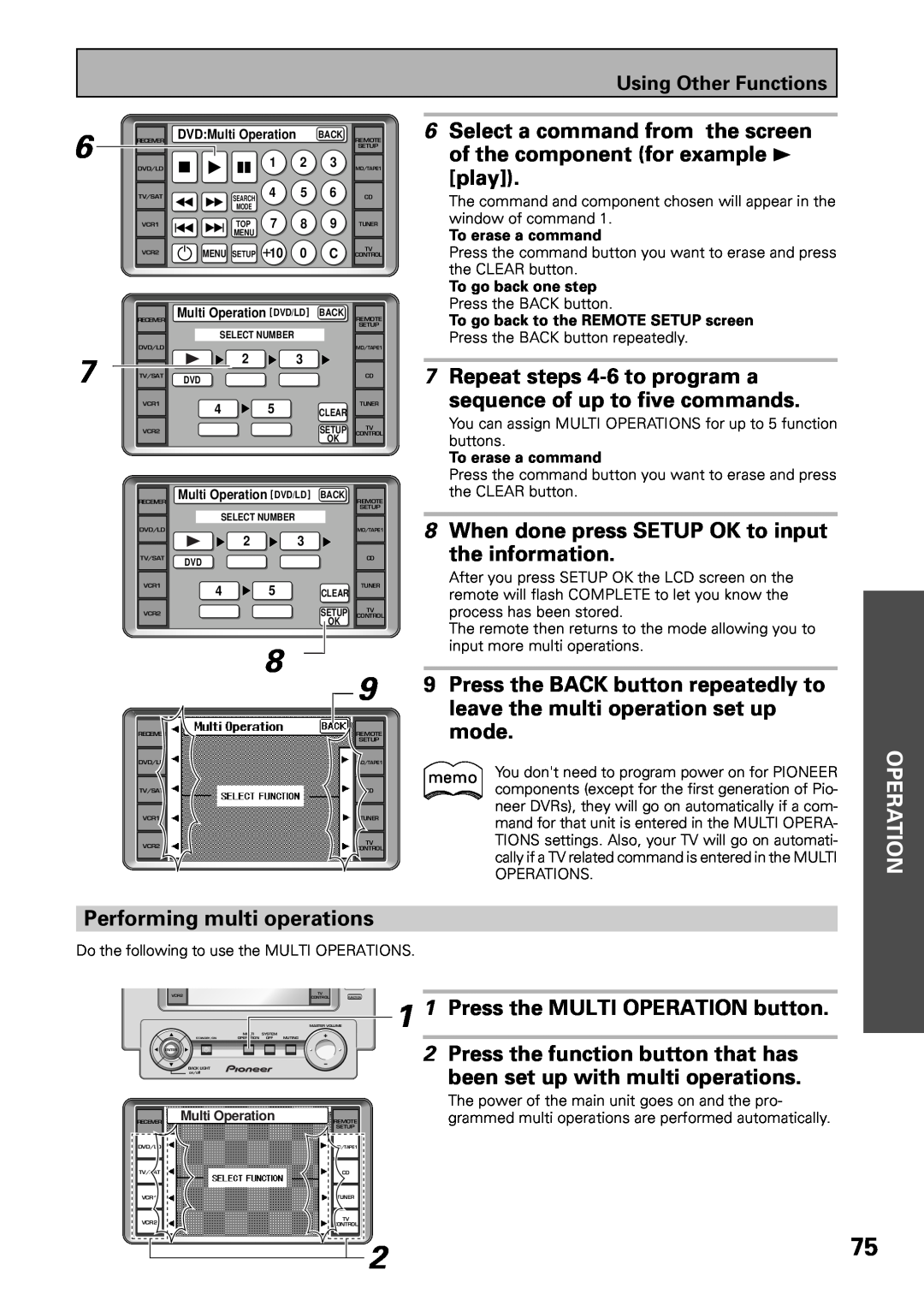 Pioneer VSX-39TX Select a command from the screen, of the component for example, play, Repeat steps 4-6to program a, mode 