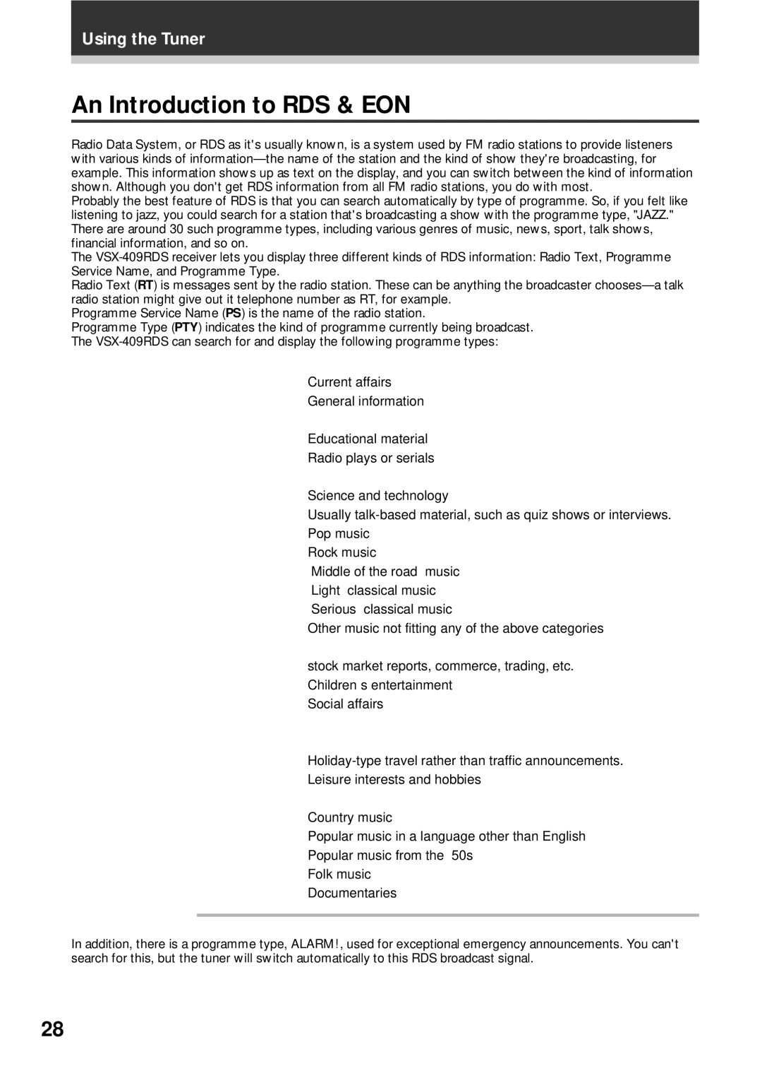 Pioneer VSX-409RDS operating instructions An Introduction to RDS & EON 