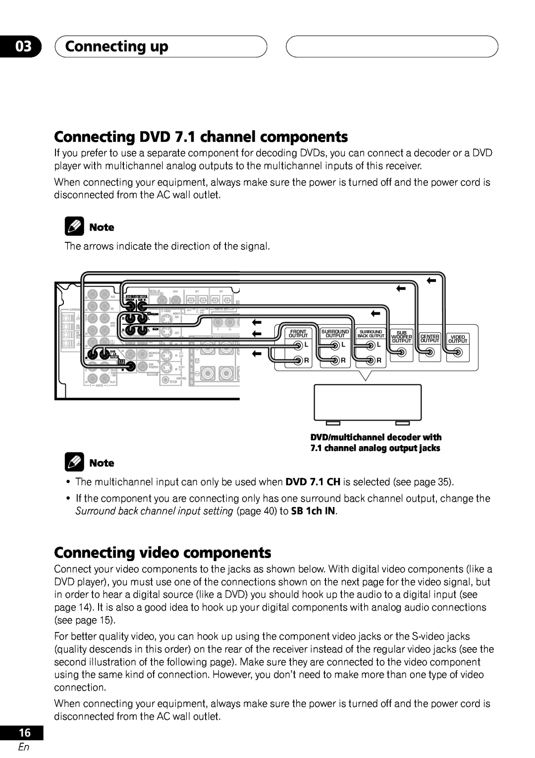 Pioneer VSX-41 manual Connecting up, Connecting DVD 7.1 channel components, Connecting video components 