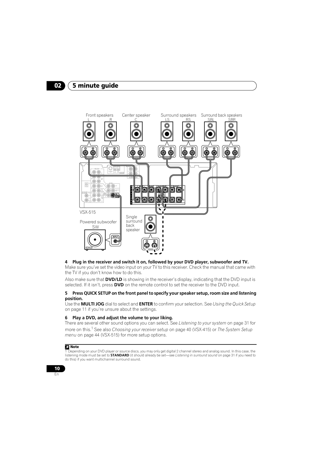 Pioneer VSX-415-S/-K, VSX-515-S/-K 02 5 minute guide, Play a DVD, and adjust the volume to your liking 