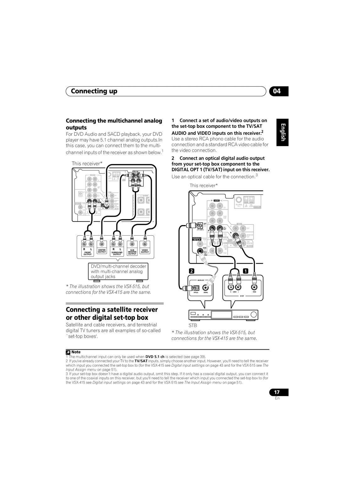 Pioneer VSX-515-S/-K Connecting up, Connecting the multichannel analog outputs, English Deutsch, Français Italiano 