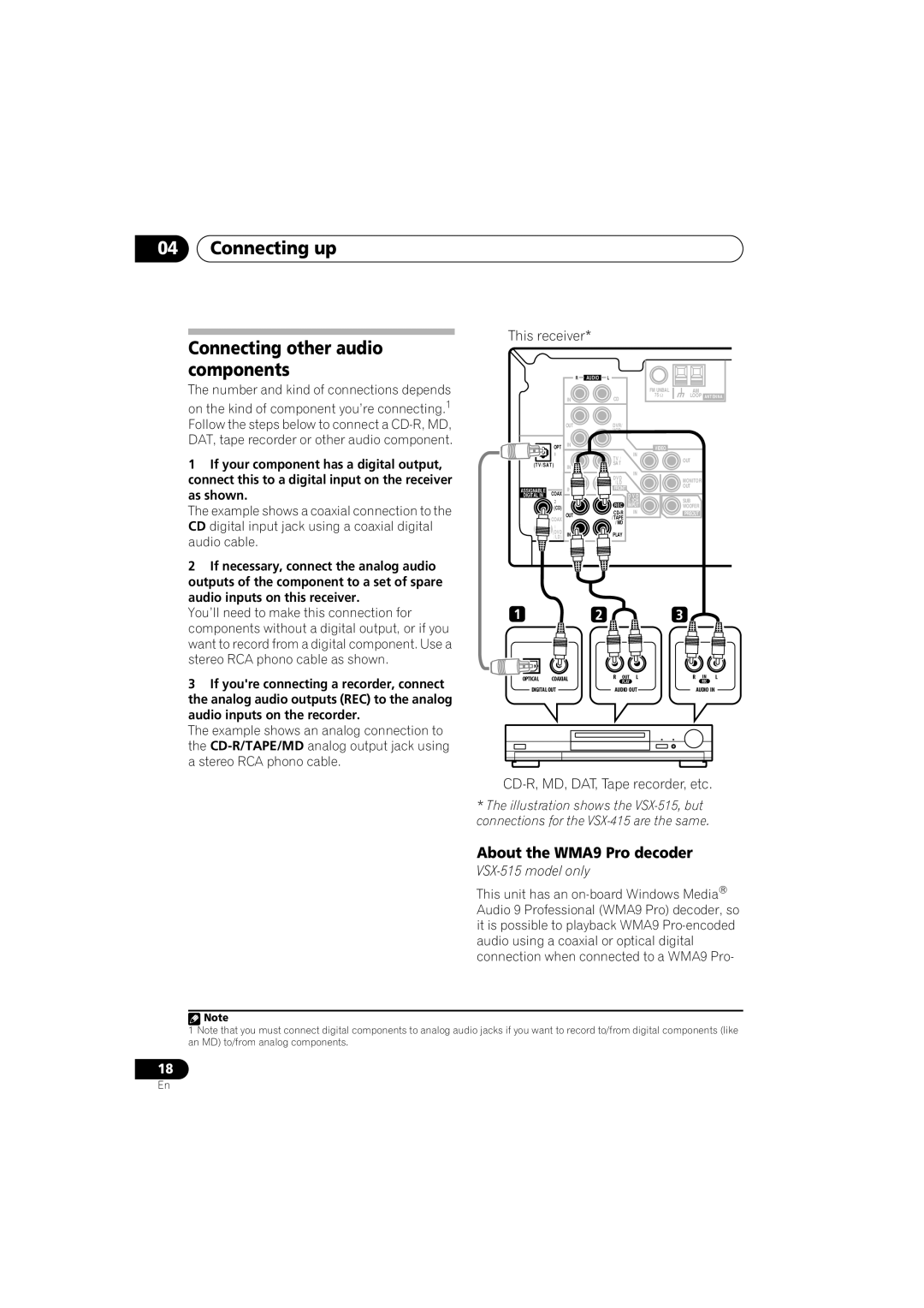 Pioneer VSX-415-S/-K, VSX-515-S/-K Connecting up Connecting other audio components, About the WMA9 Pro decoder, 123 