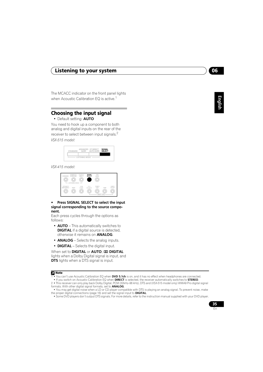 Pioneer VSX-515-S/-K, VSX-415-S/-K operating instructions Choosing the input signal 