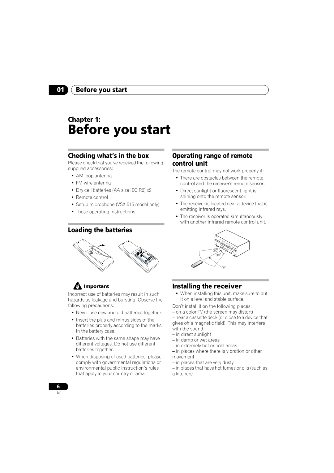 Pioneer VSX-415-S/-K, VSX-515-S/-K operating instructions Before you start 