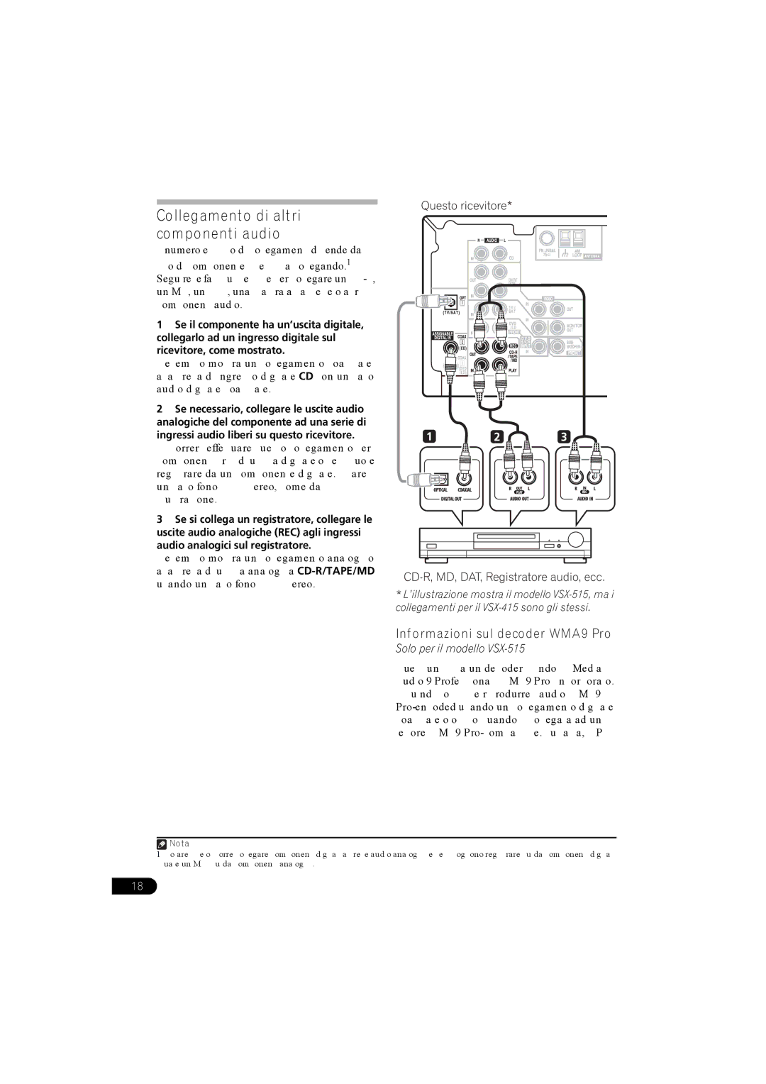 Pioneer VSX-415-S/-K, VSX-515-S/-K Collegamento di altri componenti audio, Informazioni sul decoder WMA9 Pro 