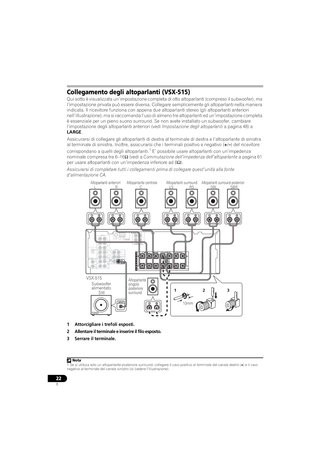 Pioneer VSX-415-S/-K, VSX-515-S/-K operating instructions Collegamento degli altoparlanti VSX-515, Large 