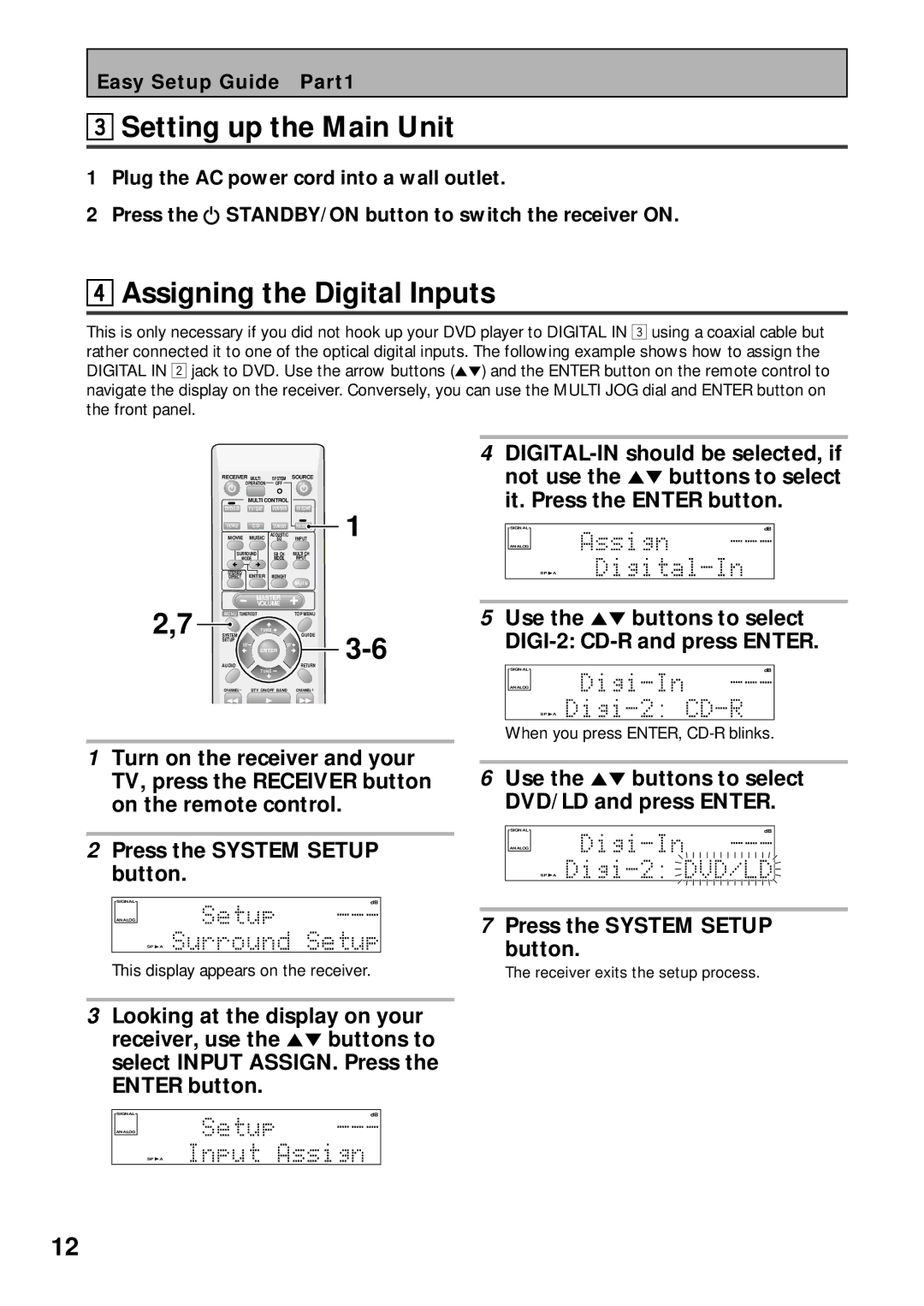 Pioneer VSX-43TX Setting up the Main Unit, Assigning the Digital Inputs, Press the System Setup Button 