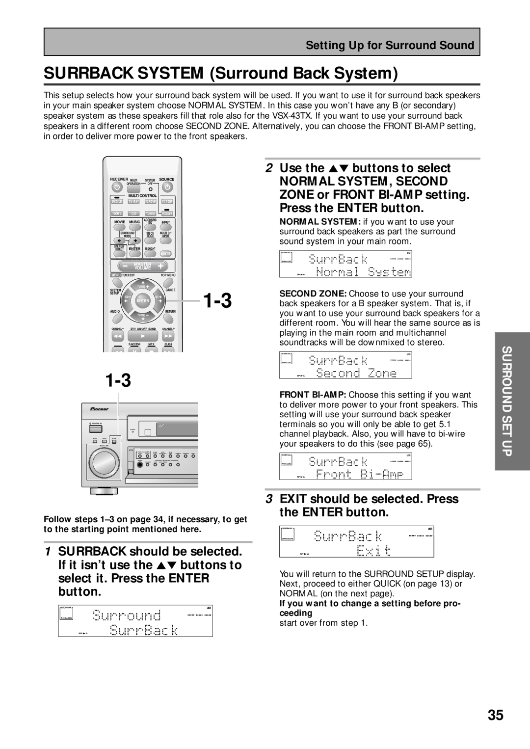 Pioneer VSX-43TX Surrback System Surround Back System, Exit should be selected. Press Enter button, Start over from step 