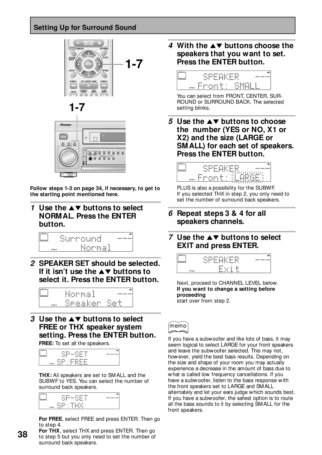 Pioneer VSX-43TX operating instructions Use the 5∞ buttons to choose, Number YES or NO, X1 or, X2 and the size Large or 