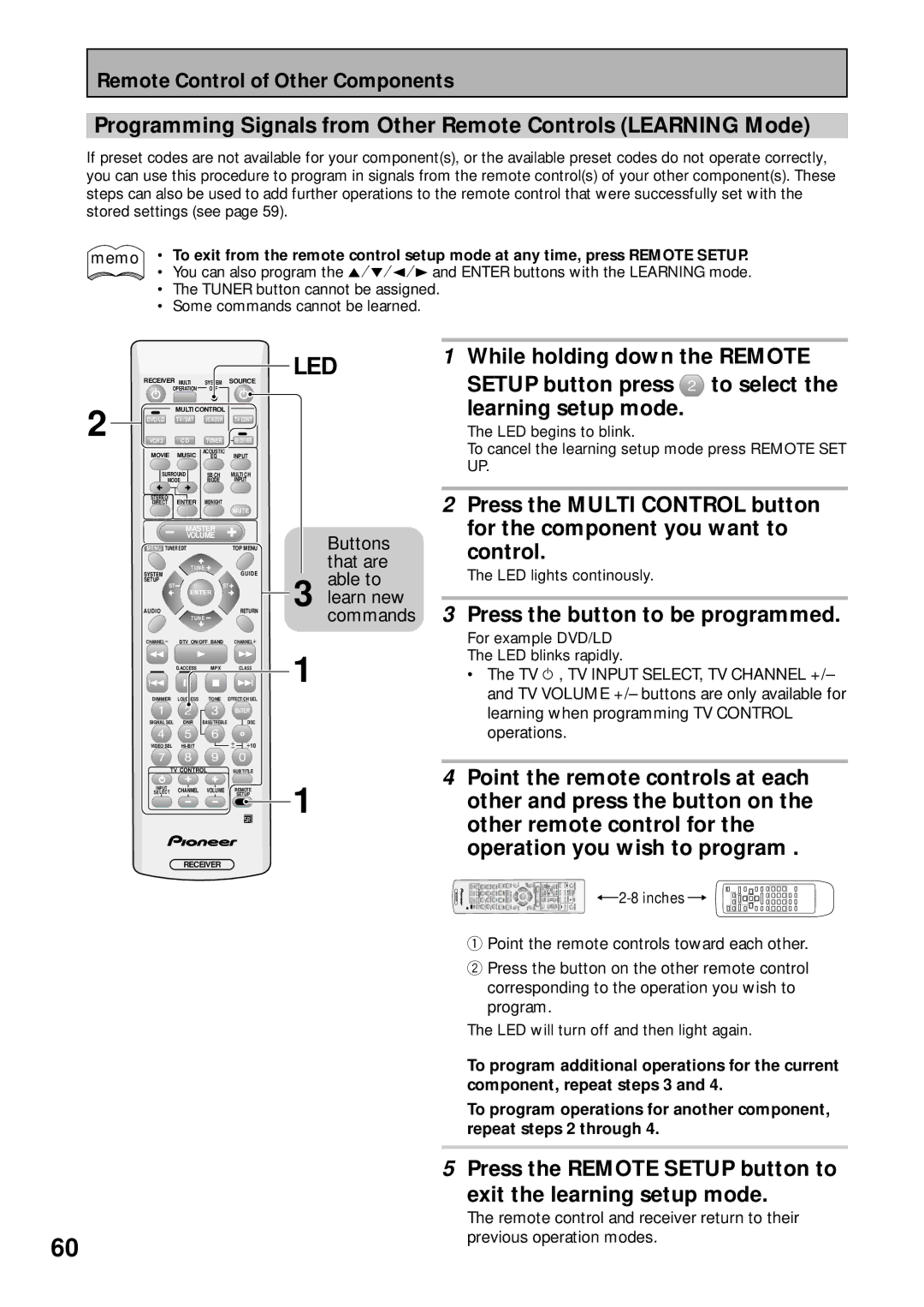 Pioneer VSX-43TX Press the button to be programmed, Operation you wish to program, For example DVD/LD LED blinks rapidly 