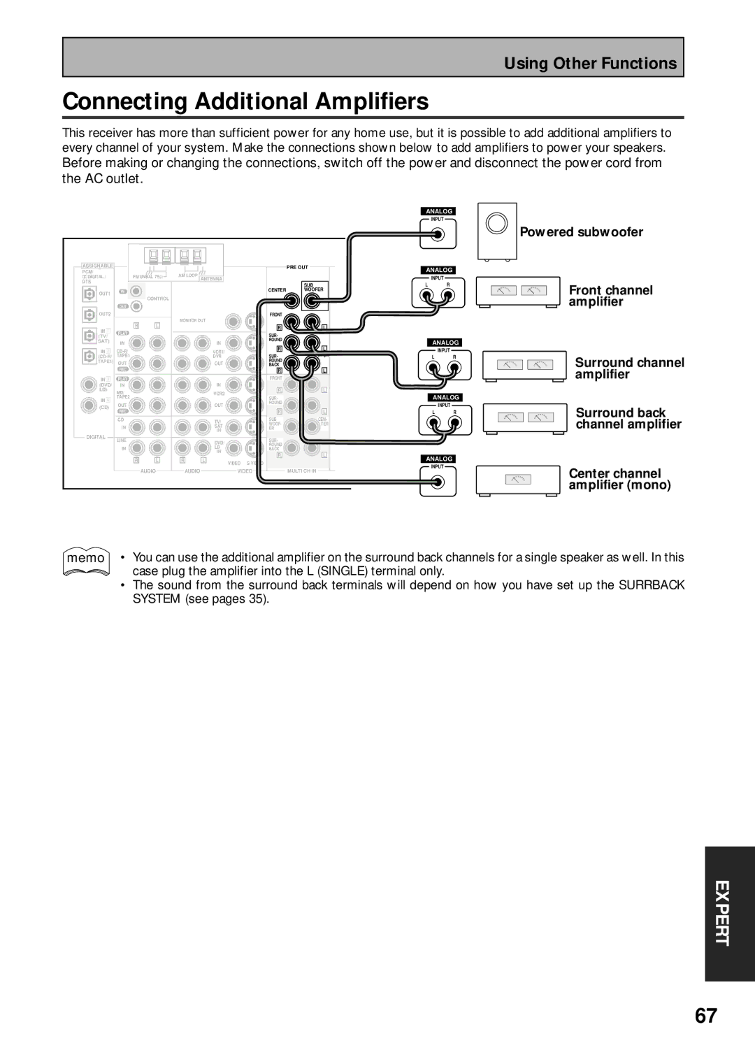 Pioneer VSX-43TX operating instructions Connecting Additional Amplifiers 