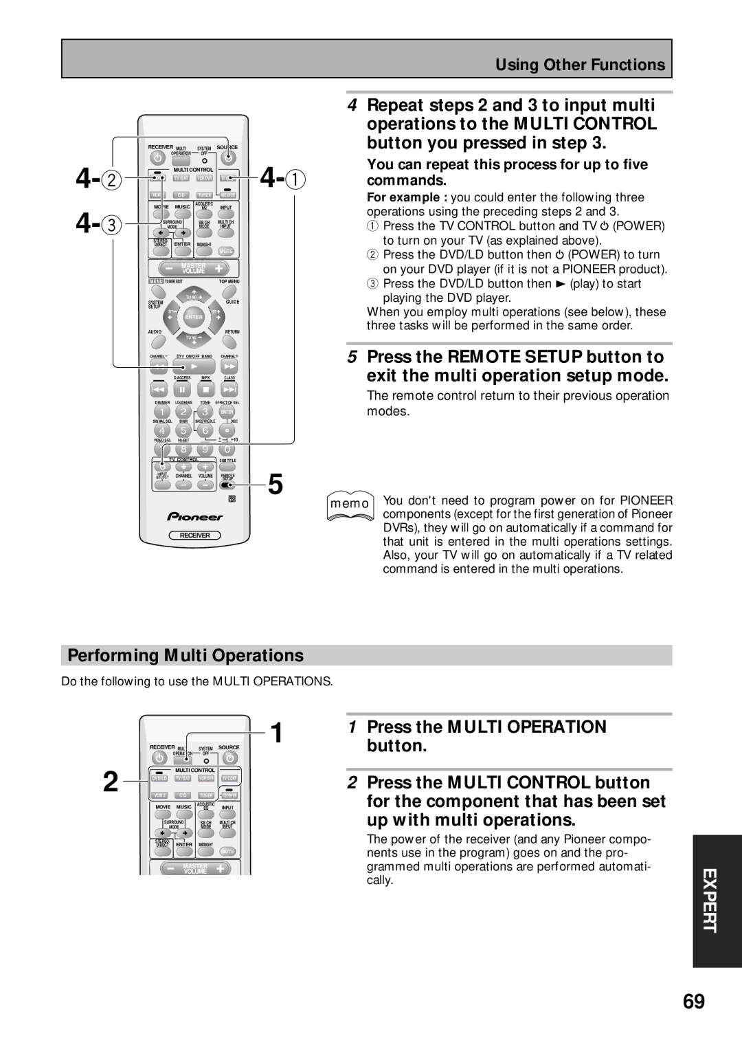 Pioneer VSX-43TX Performing Multi Operations, Up with multi operations, Do the following to use the Multi Operations 