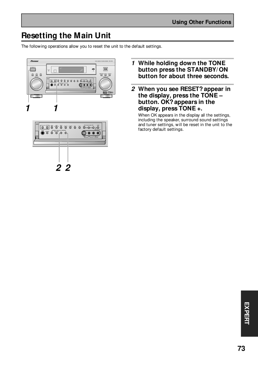 Pioneer VSX-43TX operating instructions Resetting the Main Unit 