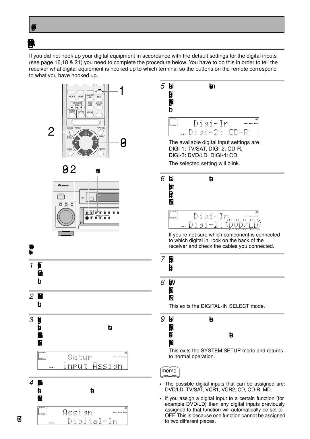 Pioneer VSX-43TX operating instructions Assigning the Digital Inputs, This exits the DIGITAL-IN Select mode 