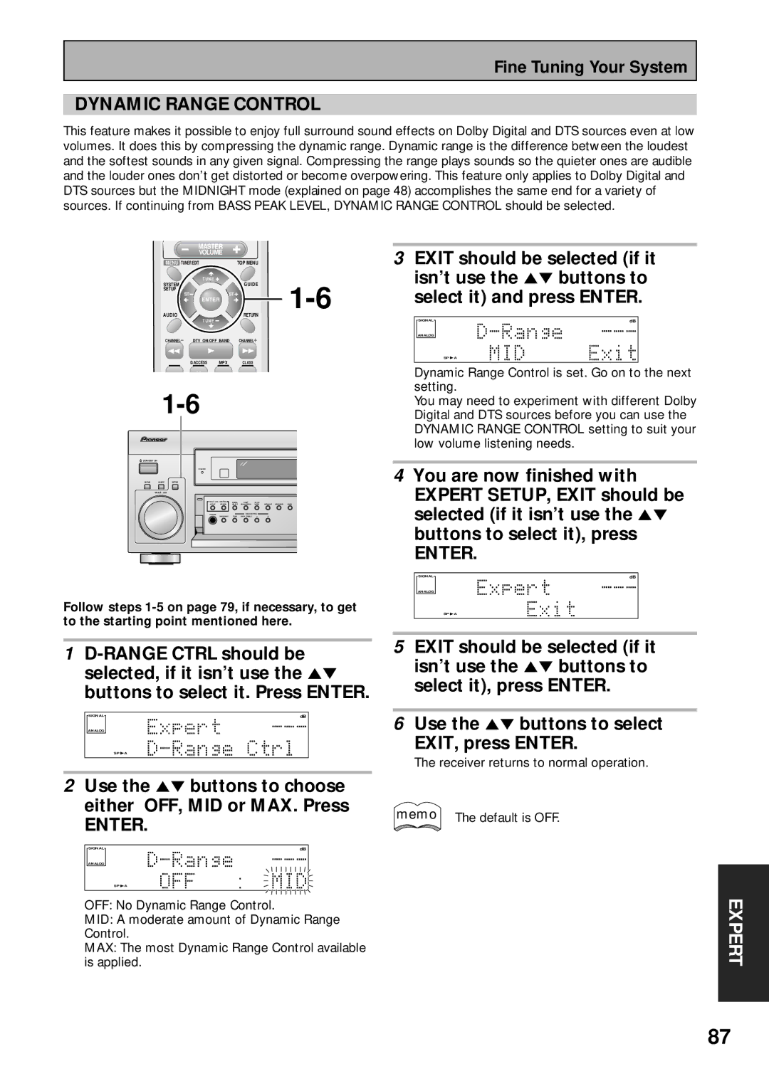 Pioneer VSX-43TX operating instructions Dynamic Range Control 