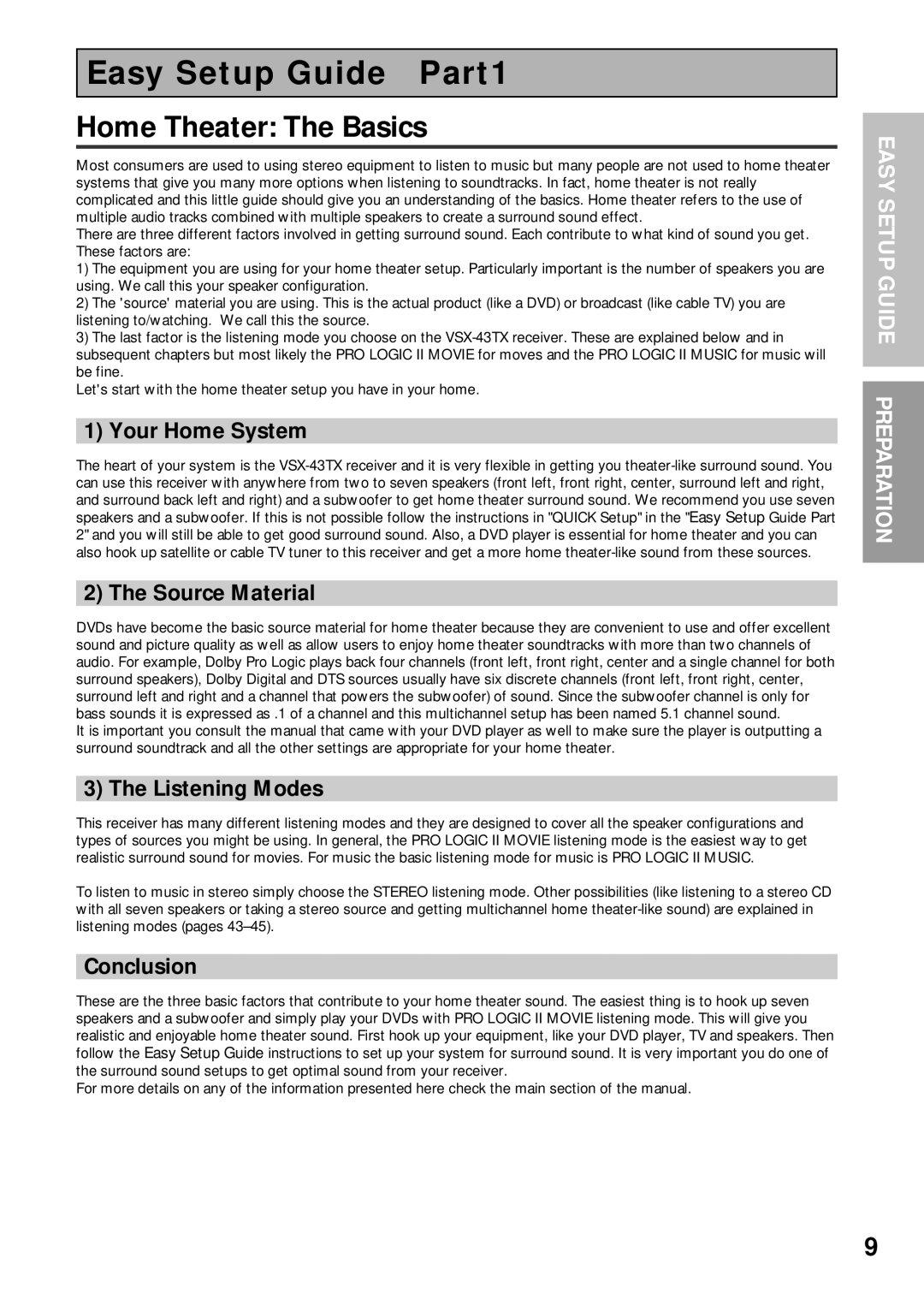 Pioneer VSX-43TX operating instructions Easy Setup Guide Part1, Home Theater The Basics 