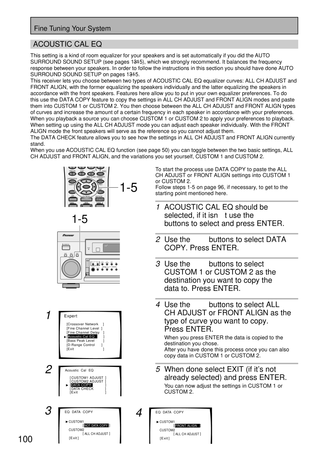 Pioneer VSX-45TX manual 100, Acoustic CAL EQ 