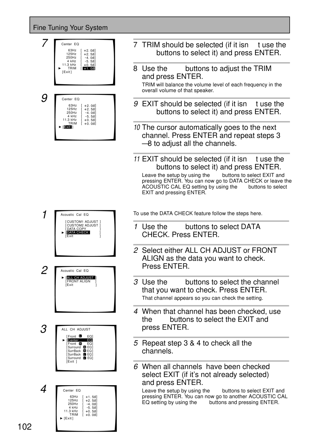 Pioneer VSX-45TX manual 102, To use the Data Check feature follow the steps here 