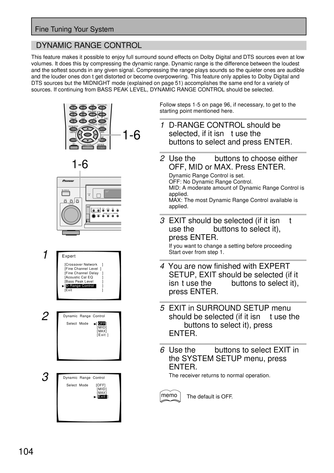 Pioneer VSX-45TX manual 104, Dynamic Range Control 