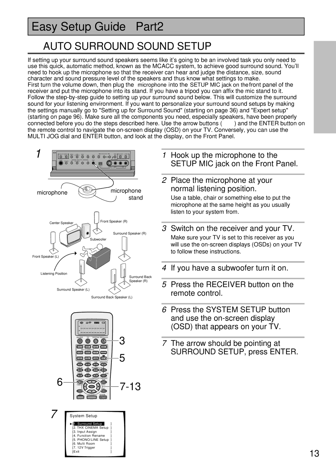 Pioneer VSX-45TX manual Easy Setup Guide Part2, Hook up the microphone to, Setup MIC jack on the Front Panel 