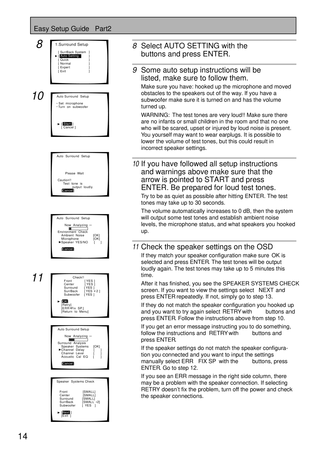 Pioneer VSX-45TX manual Check the speaker settings on the OSD, Easy Setup Guide Part2 