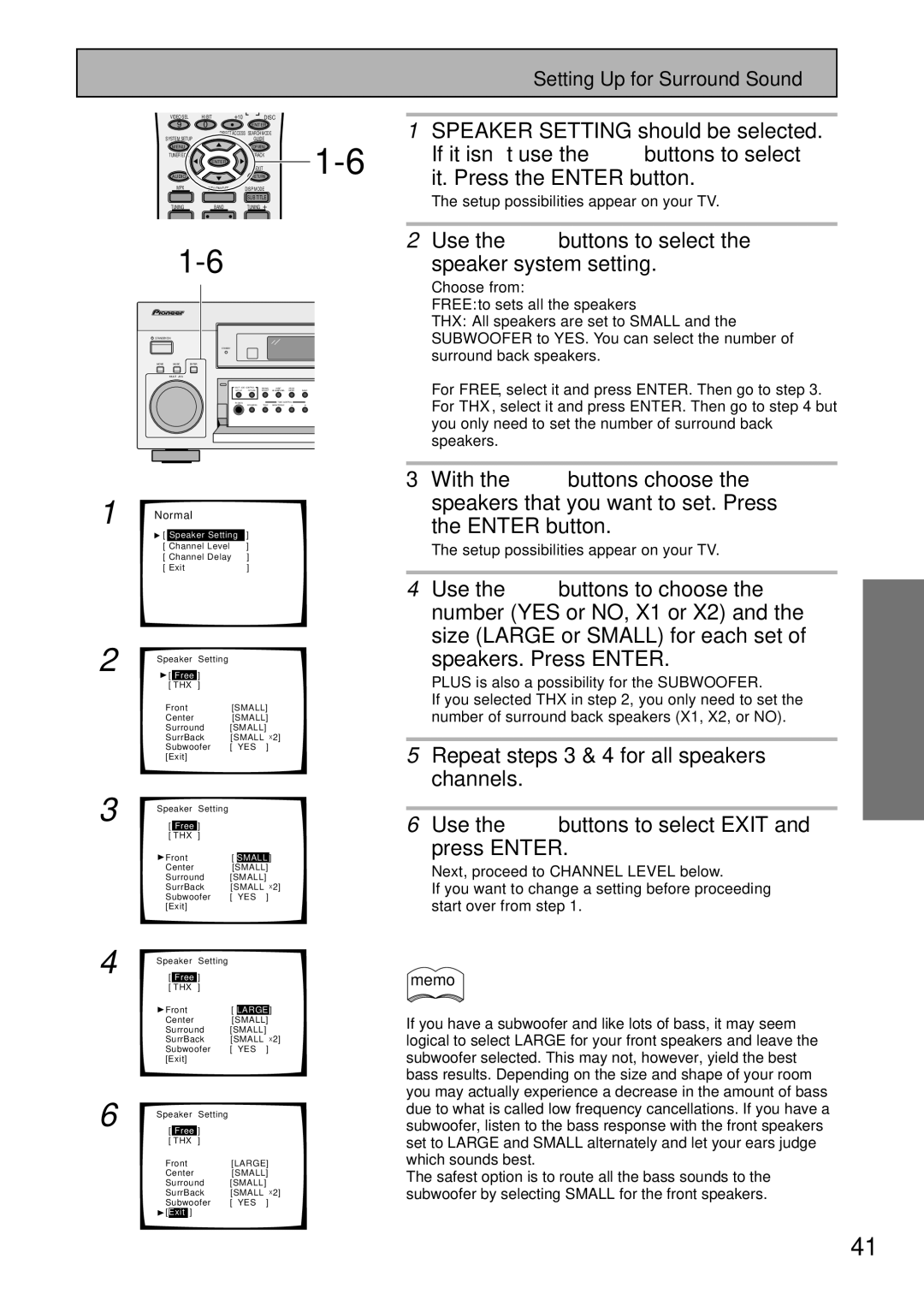 Pioneer VSX-45TX manual If it isn’t use the 5∞ buttons to select, It. Press the Enter button, Speakers. Press Enter 