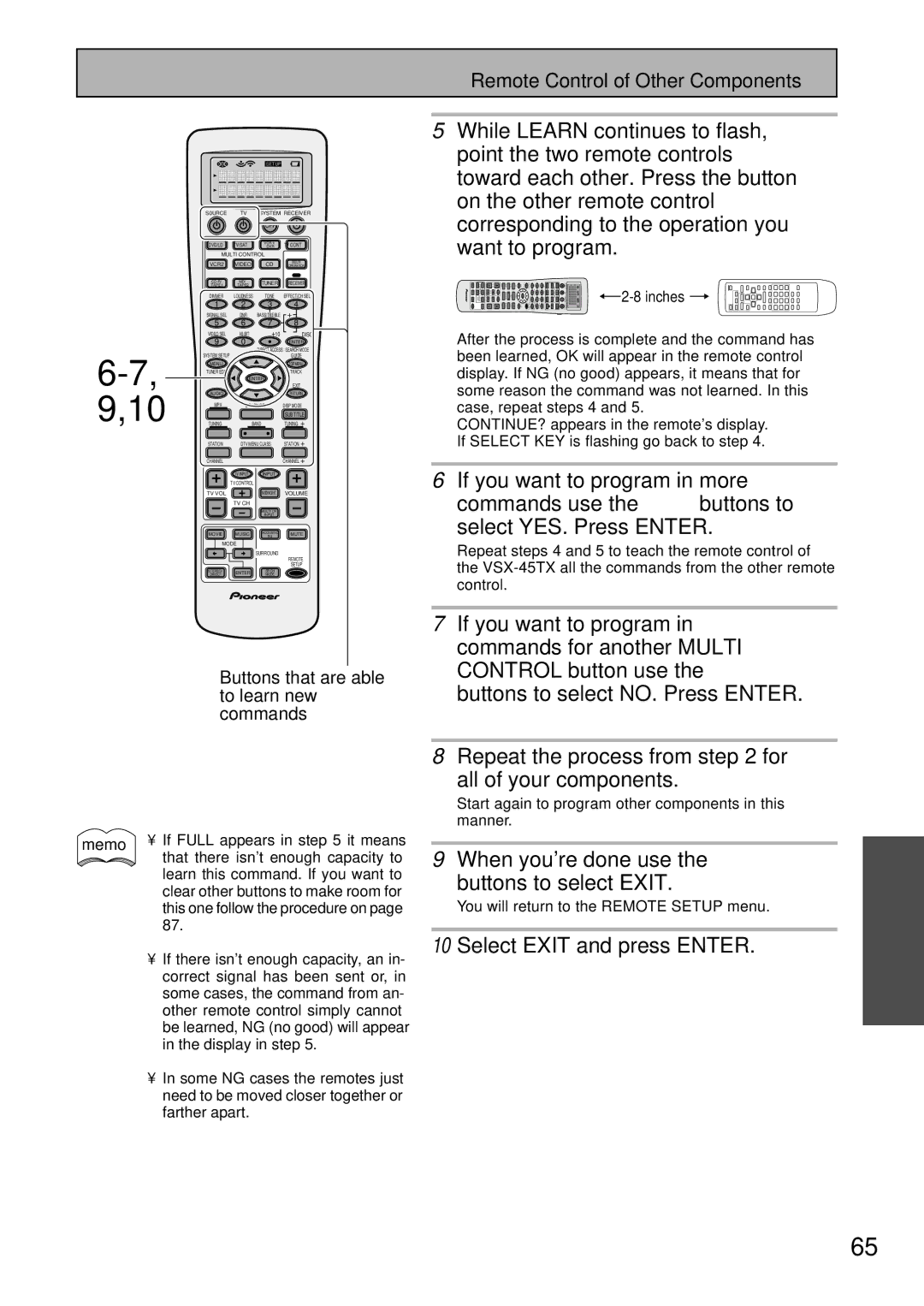 Pioneer VSX-45TX manual When youre done use the 5∞ Buttons to select Exit, Select Exit and press Enter 