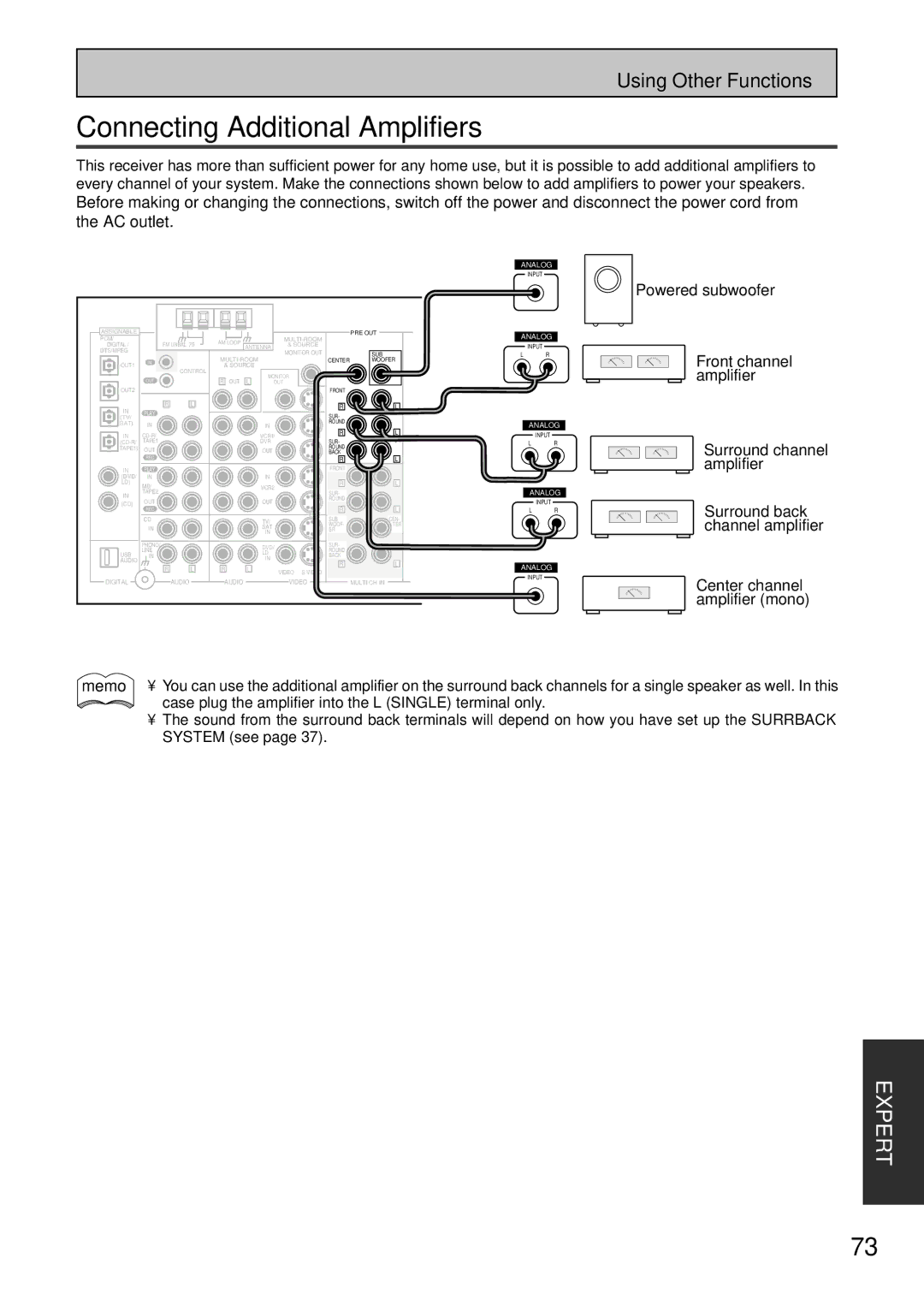 Pioneer VSX-45TX manual Connecting Additional Amplifiers 