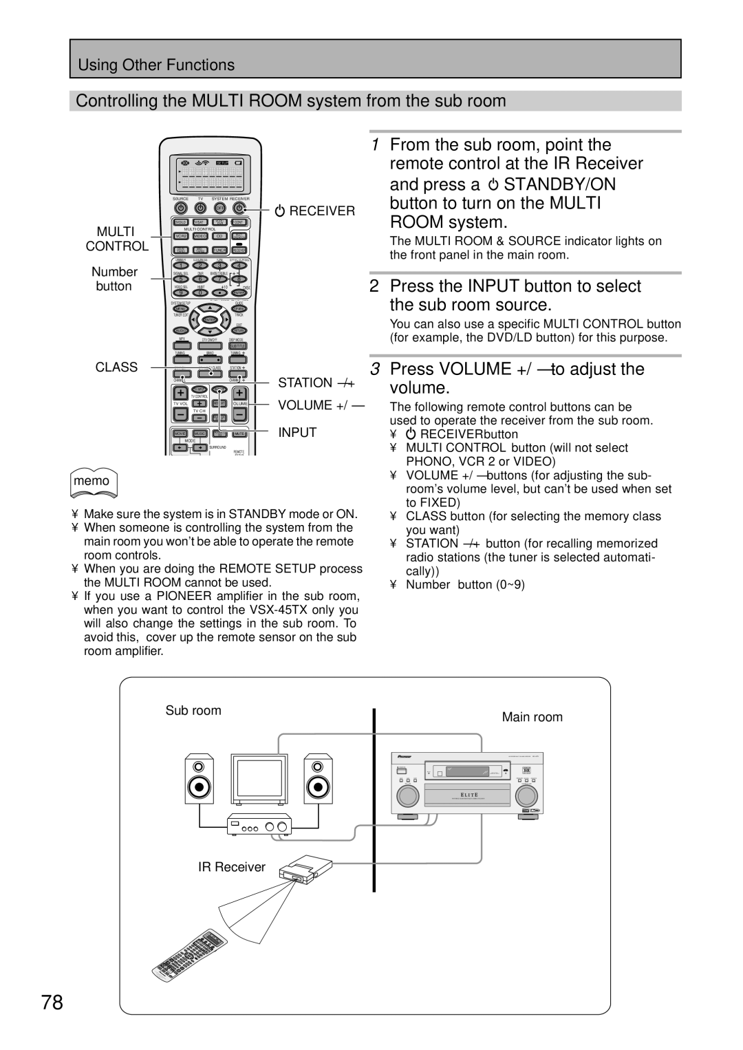 Pioneer VSX-45TX manual Controlling the Multi Room system from the sub room, From the sub room, point, Press a STANDBY/ON 