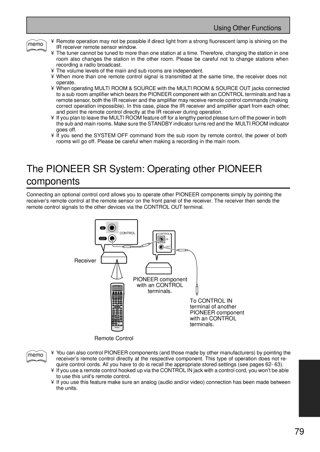 Pioneer VSX-45TX manual Pioneer SR System Operating other Pioneer components, IR receiver remote sensor window, Receiver 